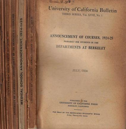 University of California Bulletin III series Vol. XVIII N. 1, 2, 3, 4, 7, 8, 9, 11, 12, 13, 14, 15 1924-1925 - copertina