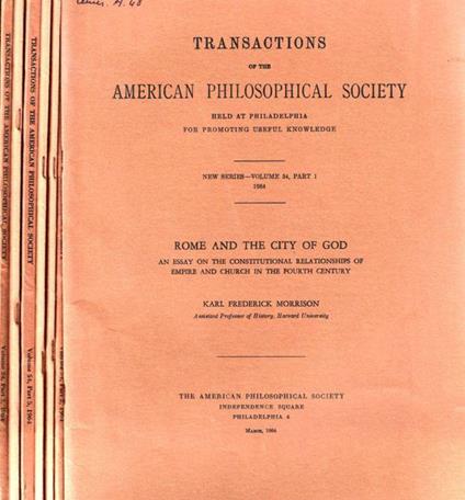 Transactions of the American philosophical society new series Vol. 54 part 1, 2, 3, 4, 5, 6, 7 1964 - copertina