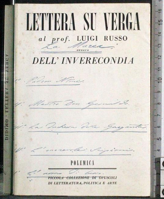 Lettera su verga al prof Luigi Russo ovvero dell'iverecondia - copertina