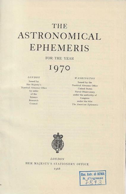 The astronomical Ephemeris for the year 1970 - copertina