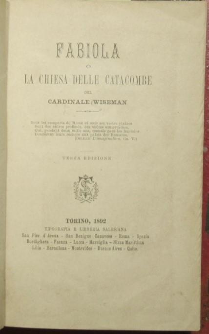 Fabiola o La chiesa delle catacombe (parte prime e seconda) - Nicholas P. Wiseman - copertina