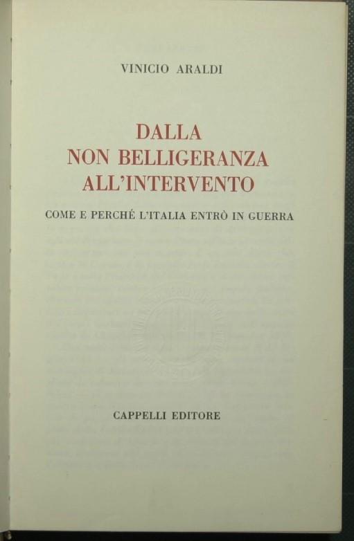 Dalla non belligeranza all'intervento - Vinicio Araldi - copertina