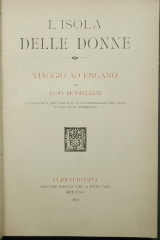 L' isola delle donne - Viaggio ad Engano - Elio Modigliani - copertina