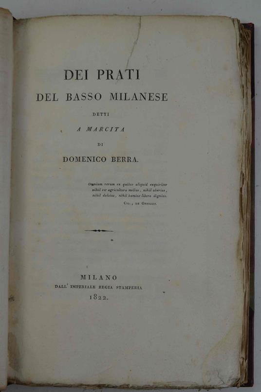 Dei prati del basso milanese detti a marcita… - Domenico Berra - copertina