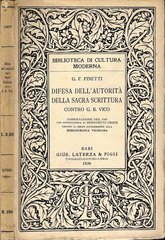 Difesa dell'autorità della sacra scrittura contro G. B. Vico - copertina