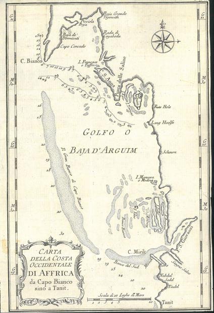 Carta della costa occidentale di Africa da Capo Bianco sino a Tanit. Golfo o Baja d'Arguim. Tratto dall'opera "Storia generale de' viaggi o nuova raccolta di tutte le relazioni de' viaggi per mare, e per terra..." - copertina