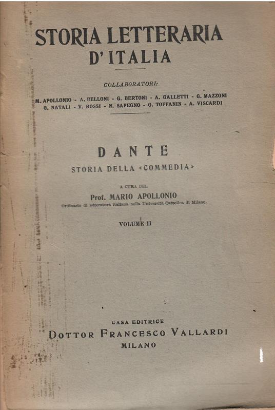 Dante Storia Della "Commedia" - Mario Apollonio - copertina
