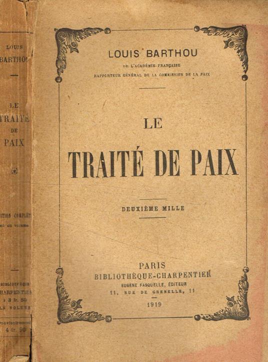 Le traité de paix - Louis Barthou - copertina