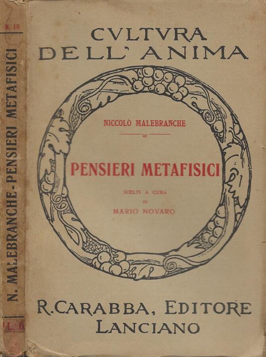 Pensieri metafisici (scelti a cura di Mario Novaro) - Nicolas Malebranche - copertina