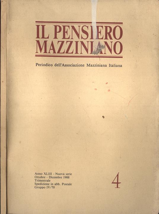 Il pensiero mazziniano Anno XLIII n. 4 - copertina