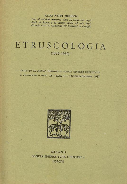 Etruscologia 1935-1936 - Aldo Neppi Modona - copertina