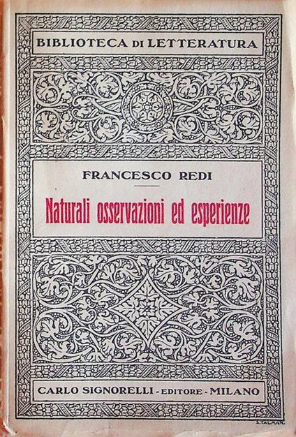 Naturali osservazioni ed esperienze - Francesco Redi - copertina