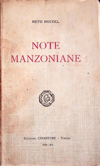 Note manzoniane - Reto Roedel - copertina