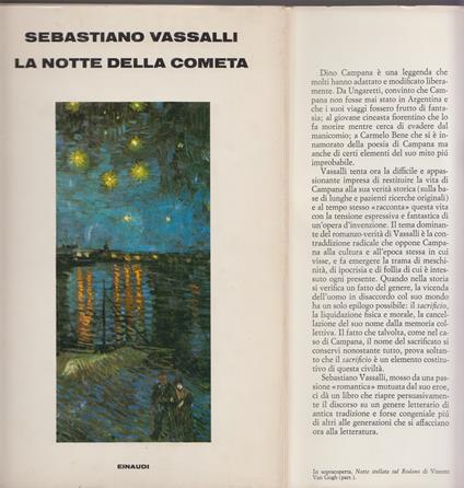 Notte Della Cometa. Romanzo Dino Campana - copertina