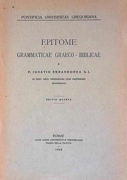 Epitome. Grammaticae Graeco - Biblicae - copertina