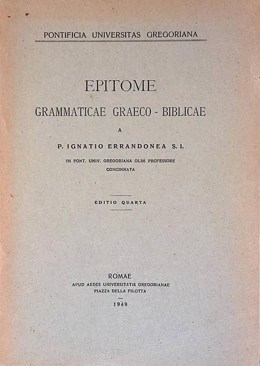 Epitome. Grammaticae Graeco - Biblicae - copertina