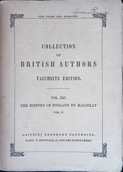 The History of England. From the accession of James the Second - Vol. VIII - Thomas Babington Macaulay - copertina
