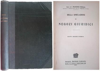 Della Simulazione dei Negozi Giuridici - Francesco Ferrara - copertina