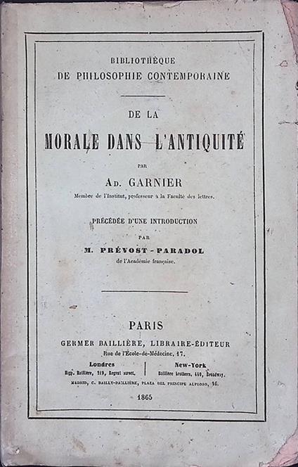 De la Morale dans l'Antiquité - A. Guarnieri - copertina