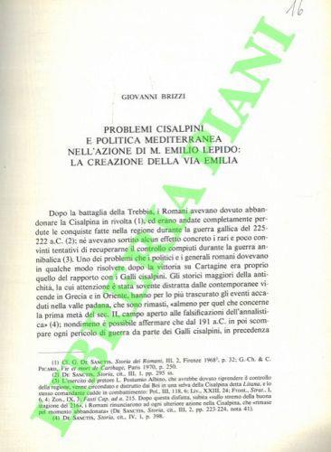 Problemi cisalpini e politica mediterranea nell'azione di M. Emilio Lepido : la creazione della via Emilia - Giovanni Brizzi - copertina