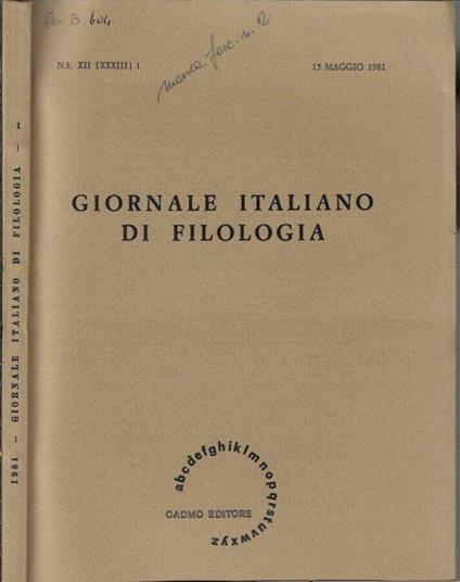 Giornale italiano di filologia anno 1981 N. 1 - Nino Scivoletto - copertina