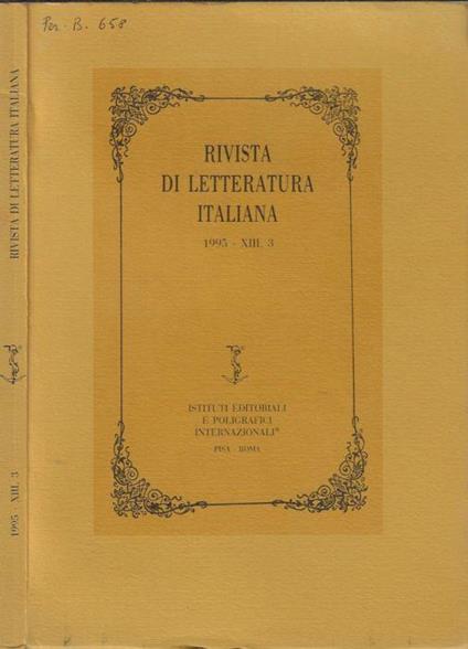 Rivista di letteratura italiana 1995 XIII N. 3 - Umberto Carpi - copertina