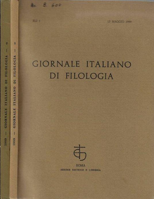 Giornale italiano di filologia anno 1989 N. 1, 2 - Nino Scivoletto - copertina