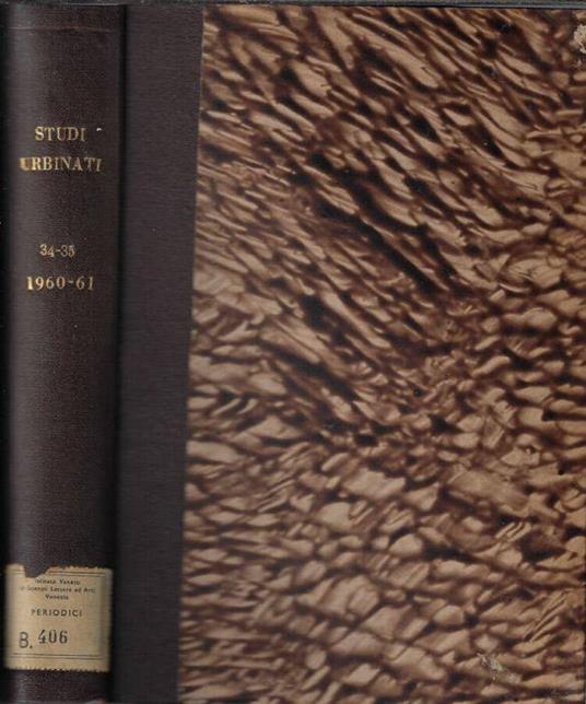 Studi urbinati di storia, filosofia e letteratura anno XXXIV-XXXV nuova serie B 1960-1961 - Carlo Bo - copertina