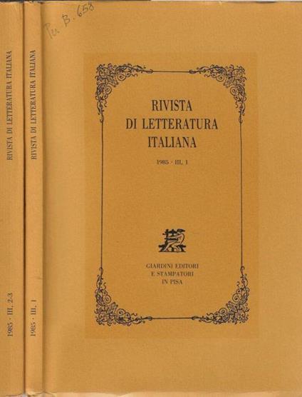 Rivista di letteratura italiana 1985 III N. 1, 2-3 (annata completa) - Umberto Carpi - copertina