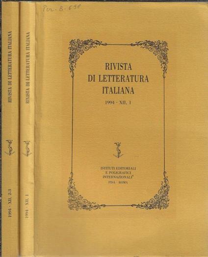 Rivista di letteratura italiana 1994 XII N. 1, 2-3 (annata completa) - Umberto Carpi - copertina