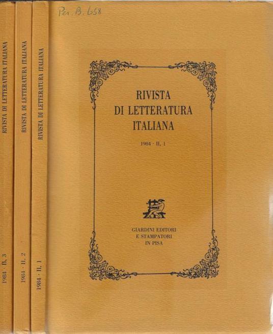 Rivista di letteratura italiana 1984 II N. 1, 2, 3 (annata completa) - Umberto Carpi - copertina