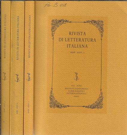 Rivista di letteratura italiana 2006 XXIV N. 1, 2, 3 (annata completa) - Giorgio Baroni - copertina