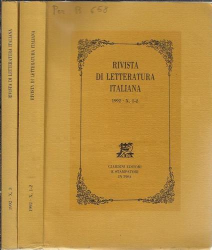 Rivista di letteratura italiana 1992 VIII N. 1-2, 3 (annata completa) - Umberto Carpi - copertina