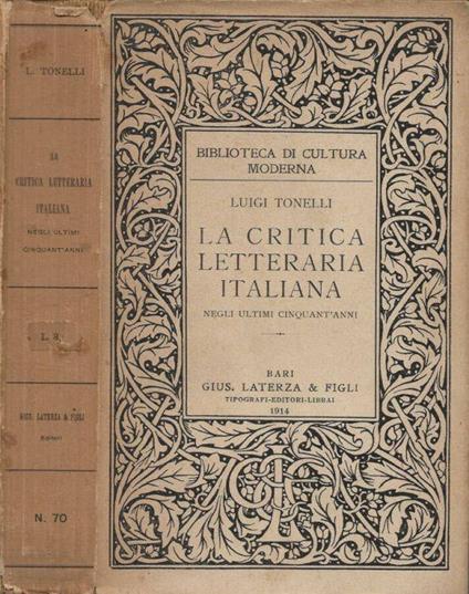 La criticità letteraria italiana negli ultimi cinquant'anni - Luigi Tonelli - copertina