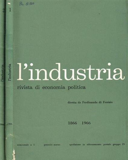 L' industria. Rivista di economia politica. Trimestrale n.1, 2, gennaio/marzo, aprile/giugno, 1966 - Ferdinando Di Fenizio - copertina