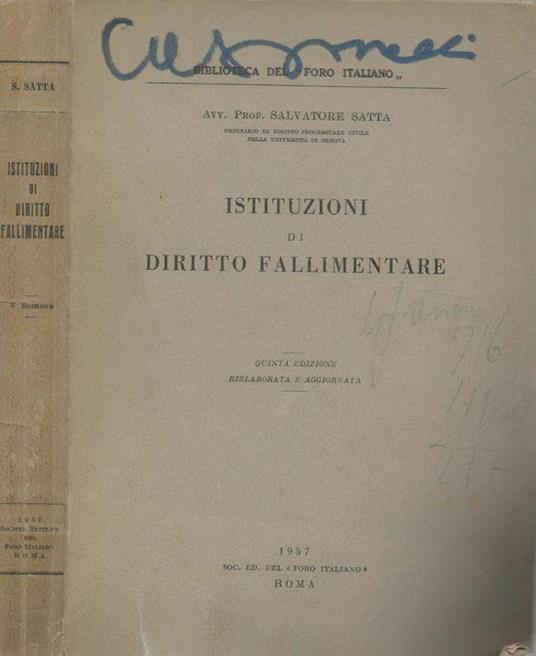 Istituzioni di diritto fallimentare - Salvatore Satta - copertina