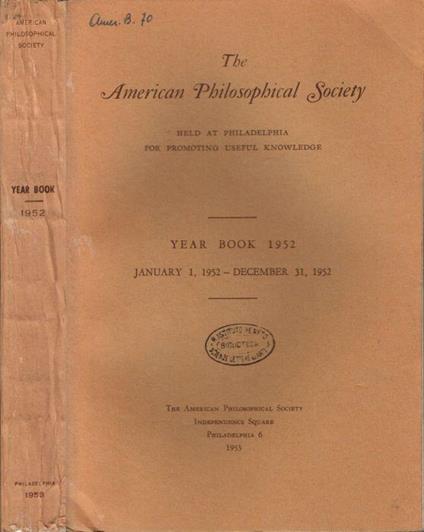 The American Philosophical Society - Year Book 1952 - copertina