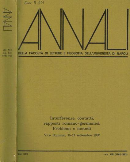 Annali della Facoltà di lettere e filosofia dell'Università di Napoli. Vol.XXV, n.s.XIII (1982-1983) - copertina