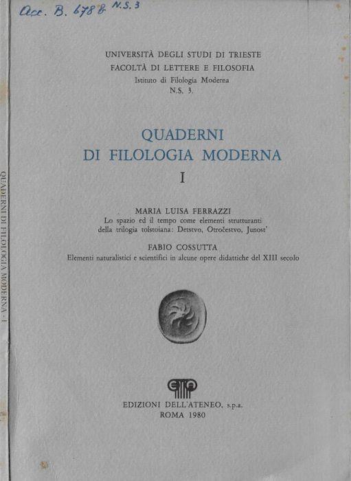 Quaderni di filologia moderna Vol. I - copertina