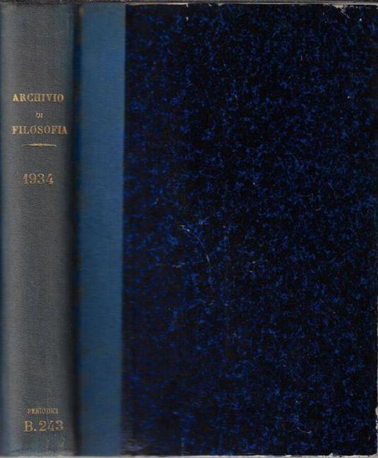 Archivio filosofia anno IV 1934 - Enrico Castelli - copertina