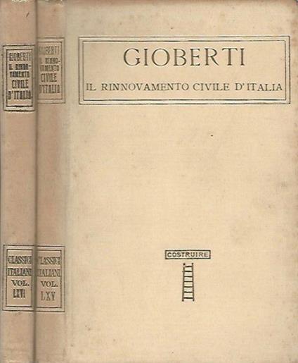 Il rinnovamento civile d'Italia, vol. I, vol. II - Vincenzo Gioberti - copertina