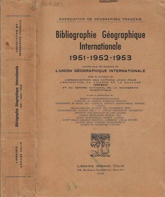 Bibliographie Géographique Internationale 1951-1952-1953 - copertina