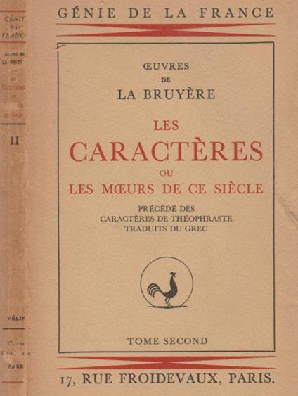 Les caracteres - Tomo II - Jean de La Bruyère - copertina