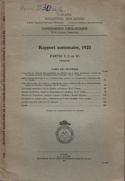 Rapport sommaire, 1923 - copertina