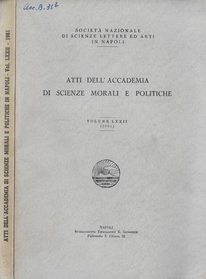 Atti dell'Accademia di Scienze Morali e Politiche Volume LXXII (1961) - copertina