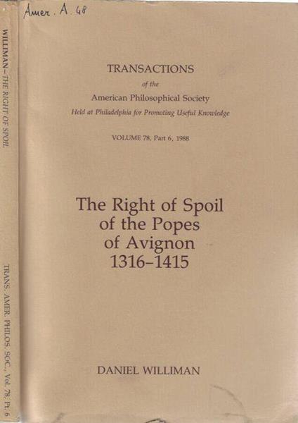 Transactions of the American Philosophical Society held at Philadelphia for promoting useful knowledge volume 78, part 6, 1988 - copertina