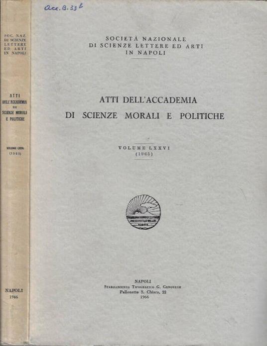 Atti dell'Accademia di Scienze Morali e Politiche Volume LXXVI (1965) - copertina