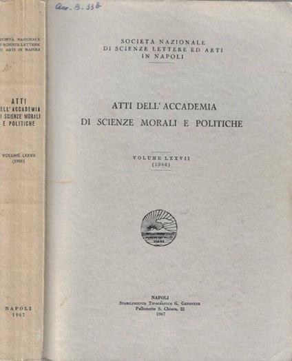 Atti dell'Accademia di Scienze Morali e Politiche Volume LXXVII (1966) - copertina