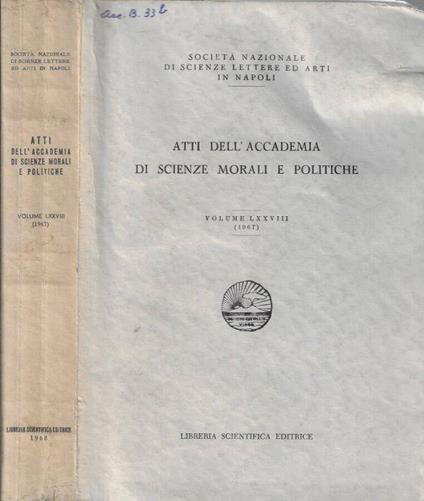 Atti dell'Accademia di Scienze Morali e Politiche Volume LXXVIII (1967) - copertina