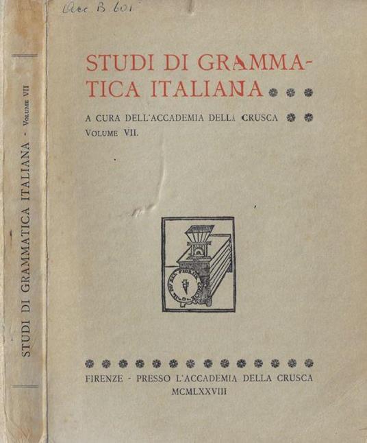 Studi di grammatica italiana Volume VII 1978 - copertina